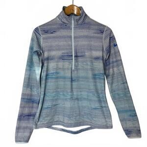 Nike Dri-Fit Top Women’s Large Blue Striped Long Sleeve Running Pullover